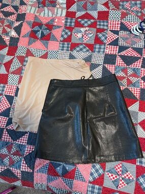 Bundle Faux Leather Black Pencil Skirt with Nude stretch skirt